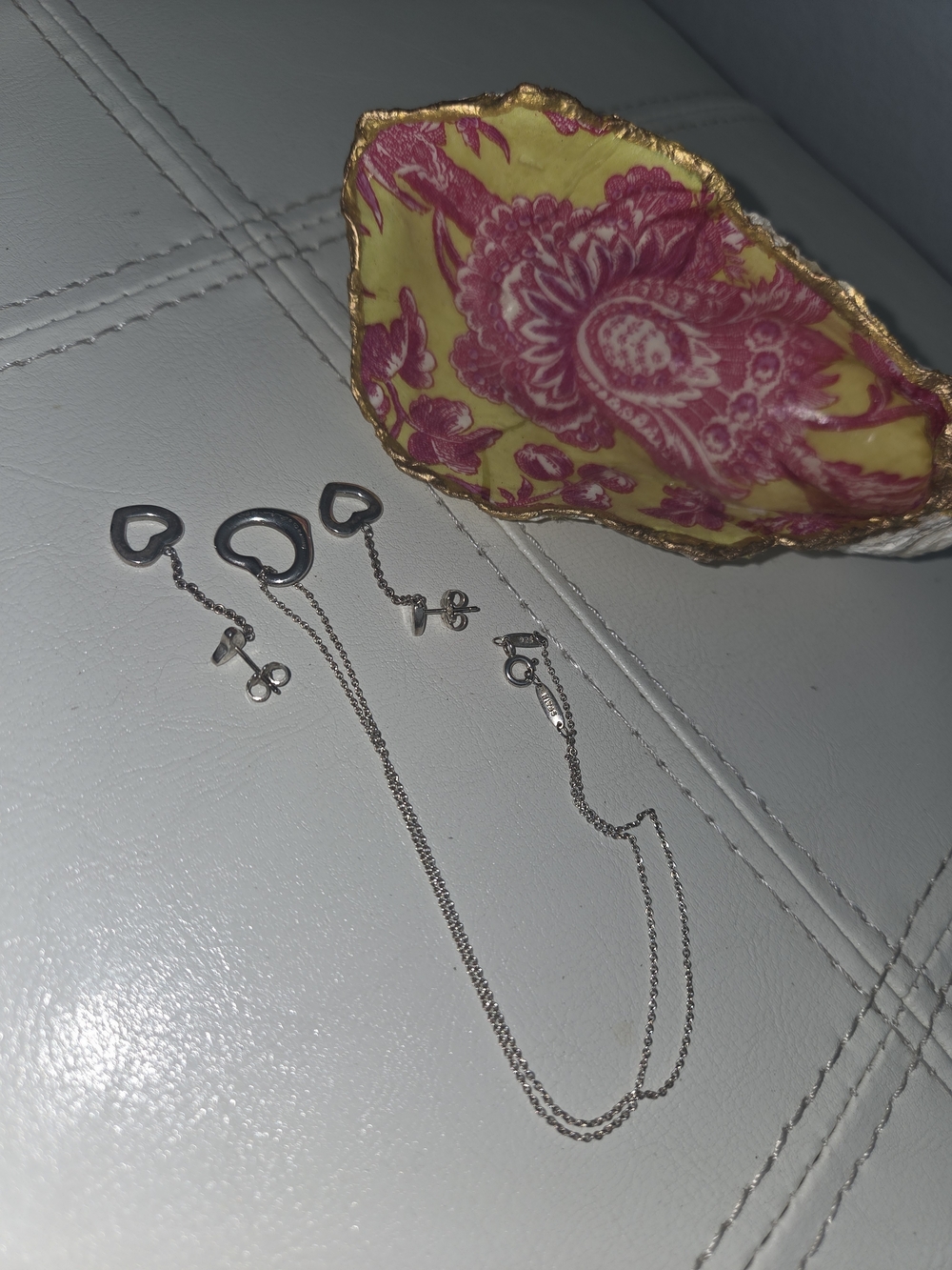 Auth Tiffany & Co. Sentimental Heart Pretti Drop Earrings & Necklace Set 925